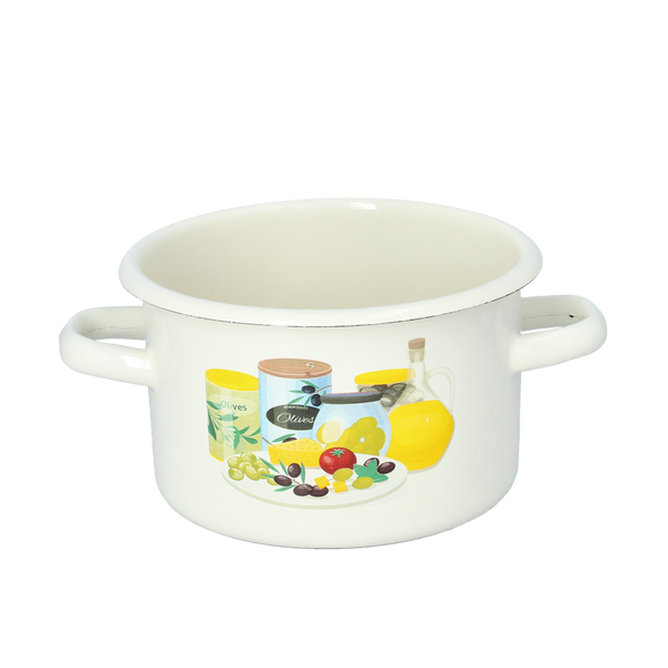 GARNEK EMALIOWANY 2 L 16 CM KREMOWY OLIWKA *7442