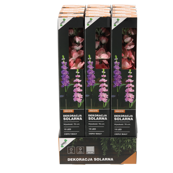 SOLÁRNA LAMPA H 70 CM MEČÍK 15 LED TEPLÁ BIELA MIX FARIEB disp=12ks *4729