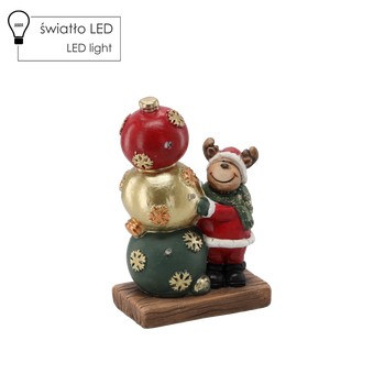 FIGURKA BOŻONAR. - RENIFER Z BOMBKAMI 13,6 X 8 X 20,4 CM LED opak=2szt *1438