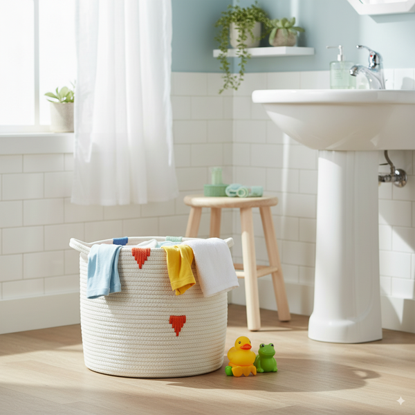 COȘ PENTRU RUFĂRI/JUCĂRII 27 x 24 CM ROTUND ALB CU MODEL COLORAT M *4984