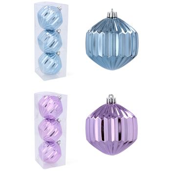 SET OF 3 BAUBLES 8 CM PURPLE/BLUE