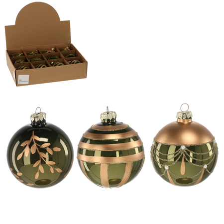 GLASS ORNAMENT - BLACK AND GOLD 8 CM MIXED PATTERNS