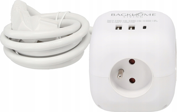 PRZEDŁUŻACZ KOSTKA ZASILAJĄCA 3 GNIAZDA 230V I 3 GNIAZDA USB 1,5 M BIAŁA *2578