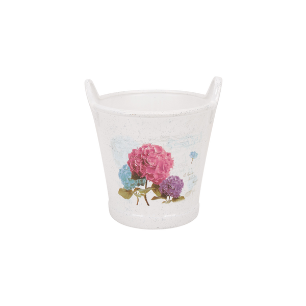 CERAMIC POT COVER BUCKET 21.5 x 20 x 22 CM WHITE MIXED PATTERNS