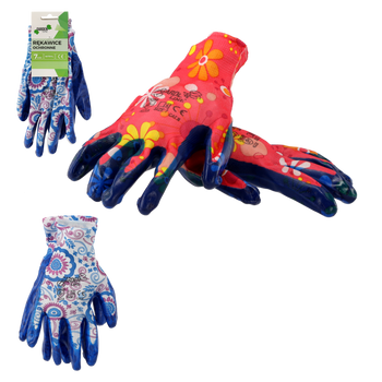 GARDEN GLOVES "7" PATTERN, POLYESTER WITH NITRILE PACKET=12