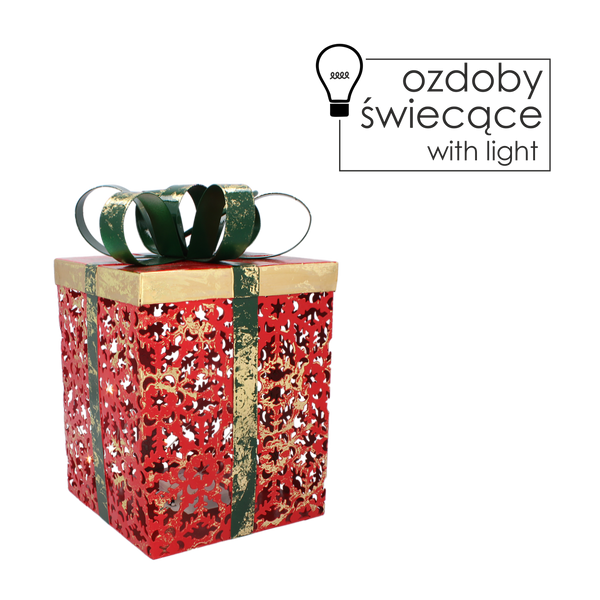 CHRISTMAS DECORATION - METAL SQUARE PRESENT WITH TIED BOW LED 16 x 16 x 26 CM