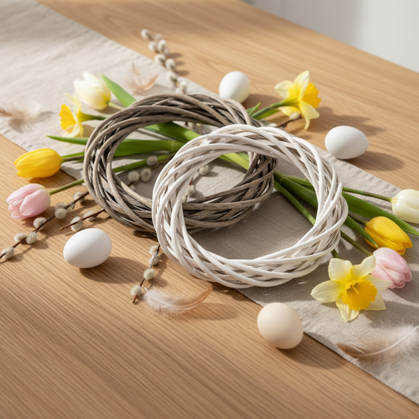 WICKER WREATH 35 CM WHITE / GRAY