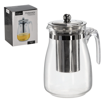 ŽIARUVZDORNÁ KANVICA S NEREZOVÝM POKLOPCOM A ČAJOVÝM FILTROM 900 ML *1557