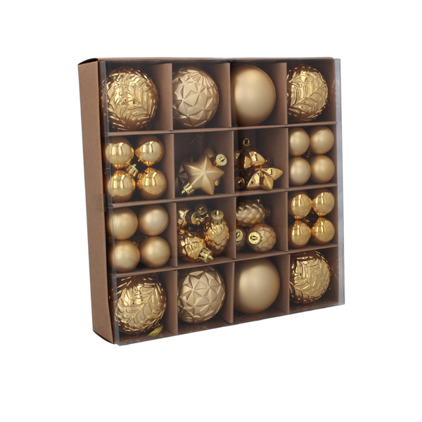 KPL. 60 DECORAȚIUNI DE BRAD ROȘU/AURIE/SRĂLIE MIX DE MODELE *7597