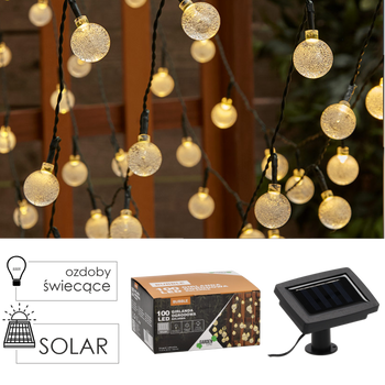 SOLÁRNA ZÁHRADNÁ GIRLANDA DĹŽKA 2 + 9,9 M BUBBLE 100 LED TEPLÁ BIELA *3774