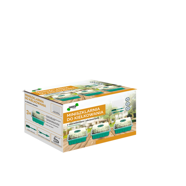 KPL. 3 TACEK 12 KOMÓREK MINISZKLARNIA DO KIEŁKOWANIA Z AKCESORIAMI LED