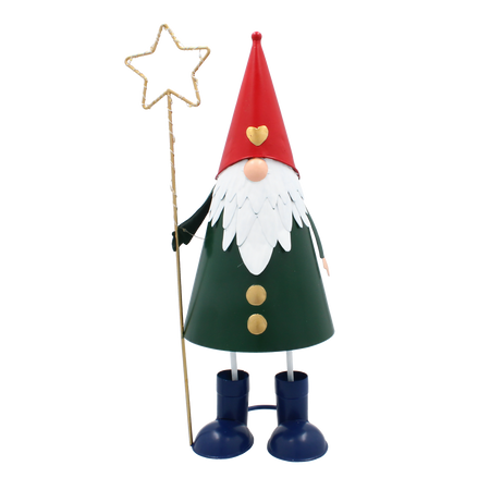 CHRISTMAS DECORATION - METAL GNOME WITH STAR LED 13 x 13 x 37 CM