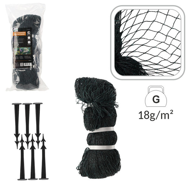 OCHRANNÁ SIATKA PROTI VTÁKOM 2x10m (18g/m2) + 6 PLASTOVÝCH. HROTOV *2477