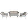 ZESTAW MEBLI ALUMINIOWYCH "VALLETTA" (SOFA + 2 FOTELE + STOLIK) BEŻOWY + SZARE PODUSZKI