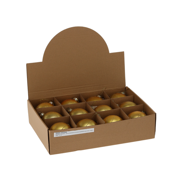 SKLENENÁ GUĽA - ZLATÁ MATNÁ 8 CM MIX VZOROV disp=12ks *4846