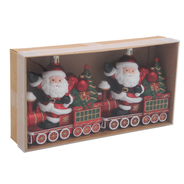 SET OF 2 CHRISTMAS TREE ORNAMENTS - TOY TRAIN WITH SANTA 10 X 4.5 X 10 CM pack=12 sets