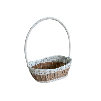 KOSZYK RATTANOWY 26 x 19 x 9/11/34 CM Z UCHWYTEM - BIAŁY Z NATURALNYM *8871