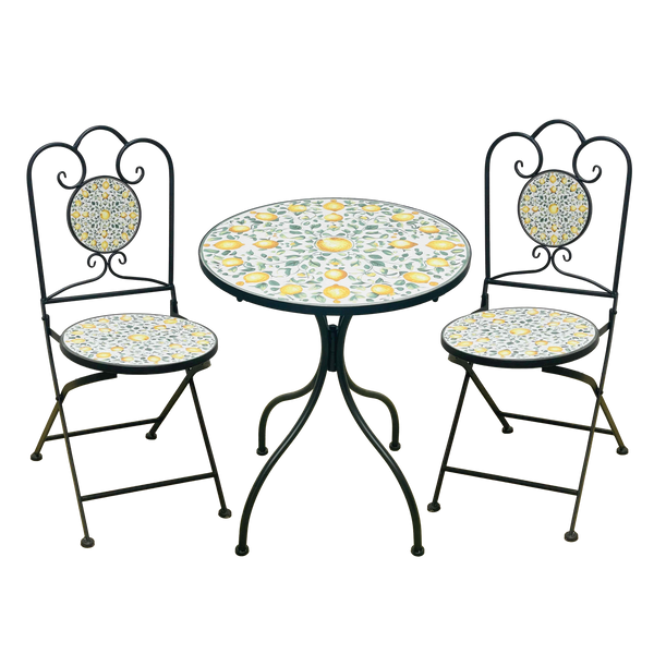 SET DE MOBILIER PENTRU GRĂDINĂ DIN METAL MOZAIKA "LEMONIA" MASĂ + 2 SCAUNE *4171