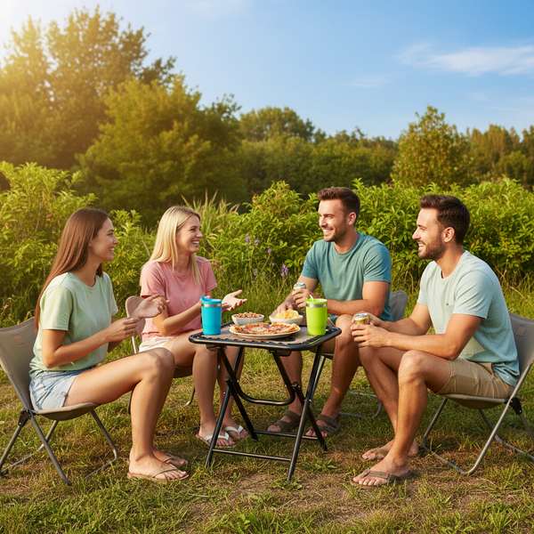 Skládací turistický stůl 50 x 50 x 50 cm s držáky na nápoje hnědý *2746
