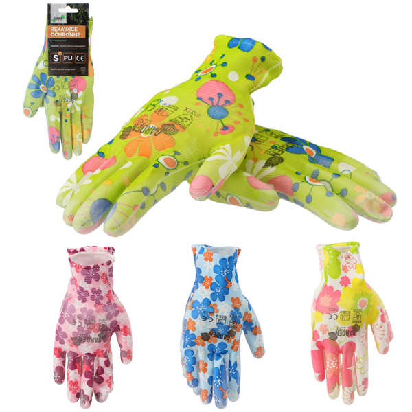 GARDEN GLOVES "7" PATTERN, POLYESTER WITH POLYURETHANE PACKET=12
