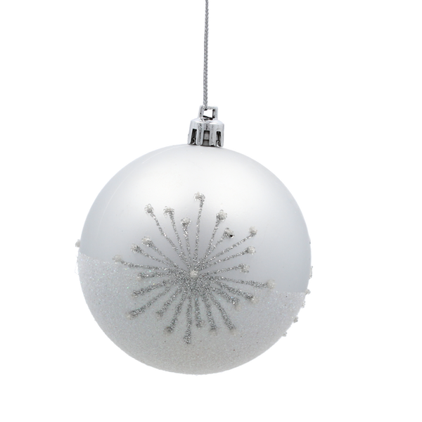 SET OF 6 CHRISTMAS BAUBLES SILVER 8 CM