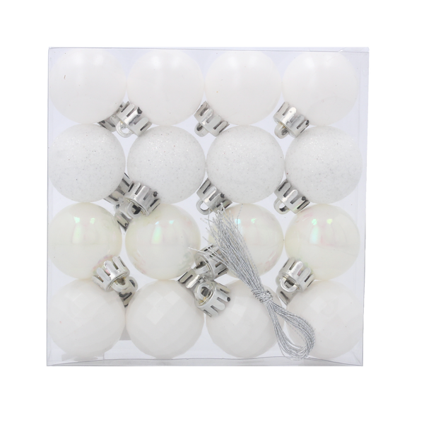 SET OF 16 BAUBLES 3 CM WHITE