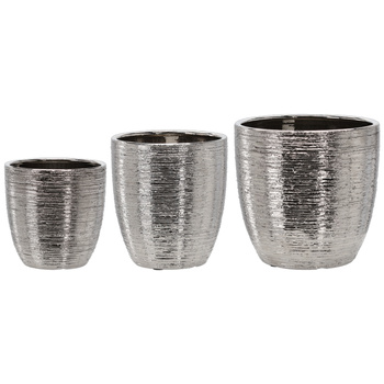 Set of 3 Ceramic Pot Covers 20, 25, 30 cm - Silver