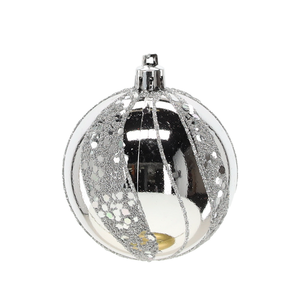 SET OF 6 CHRISTMAS BAUBLES SILVER 7 CM