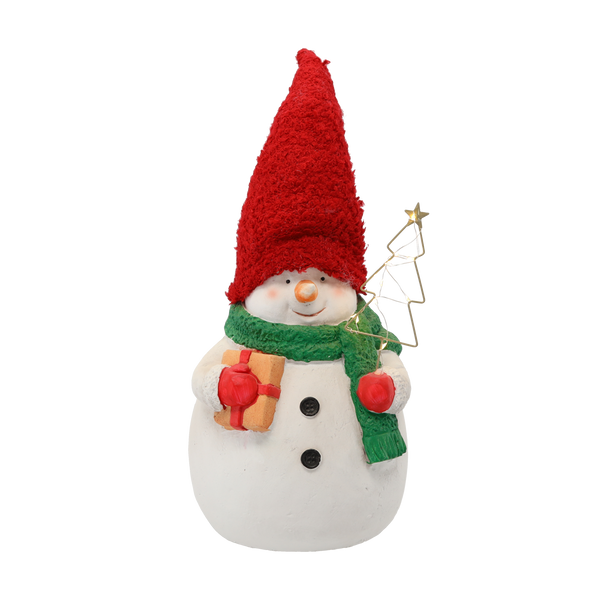 FIGURINA BOŻONÁR - ZĂPADĂ STANJOARE CU CACIULĂ ROȘIE ȘI BRAD LED 23 x 20,5 x 32/37 CM ambalaj=1 bucată *5388