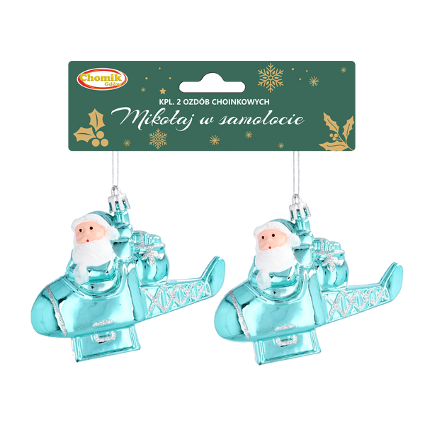 SET OF 2 CHRISTMAS TREE DECORATIONS SANTA IN AEROPLANE