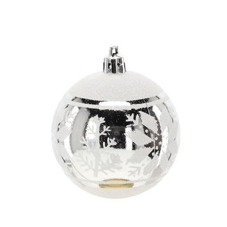 SET OF 6 CHRISTMAS BAUBLES SILVER 7 CM