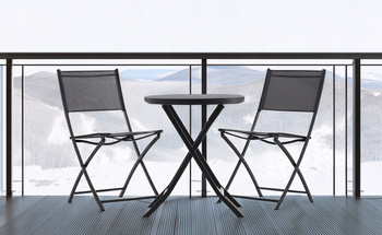 BALCONY FURNITURE SET - ROUND TABLE + 2 FOLDING CHAIRS - BLACK