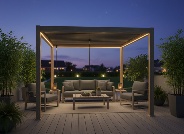 PERGOLA ALUMINIOWA BIOKLIMATYCZNA LED 3 x 4 x 2,5 M DREWNOPODOBNA