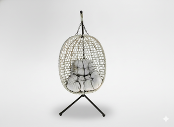 FOTEL WISZĄCY SKŁADANY DRIM - SZARY, SZARA PODUSZKA, CZARNA RAMA