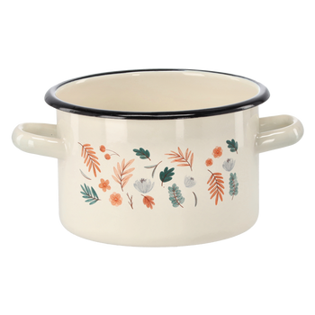 GARNEK EMALIOWANY 2 L 16 CM KREMOWY  LIŚCIE *2341