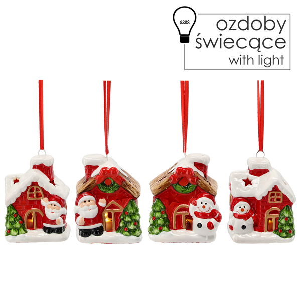 ORNAMENT DE CRĂCIUN - CASA CU MOȘ CRĂCIUN / OMUL DE ZĂPADĂ 7 CM LED ambalaj=24buc *1788