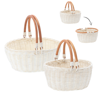 ZESTAW 2 KOSZYKÓW RATTANOWYCH Z UCHWYTAMI – BIAŁY