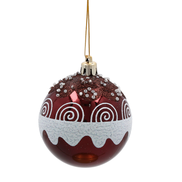 SET OF 6 CHRISTMAS BAUBLES DARK RED 7 CM