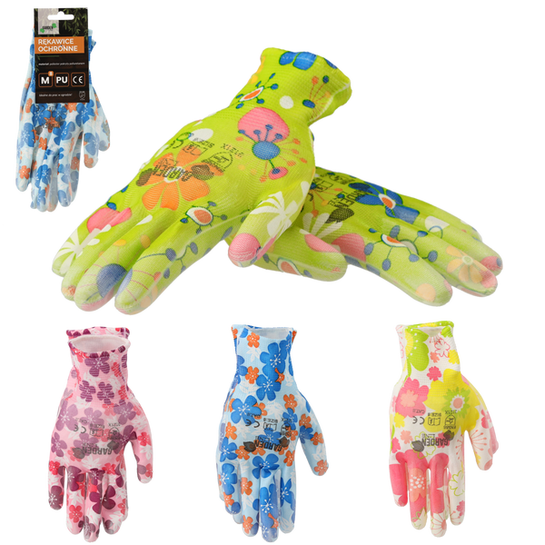 GARDEN GLOVES "8" PATTERN, POLYESTER WITH POLYURETHANE PACKET=12