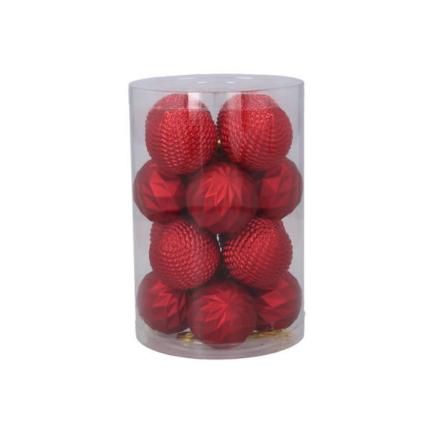 KPL. 16 BOMBEK 4 CM ROȘU/URELAT/ARGINTIE MIX DE MODELE TUBĂ *7511