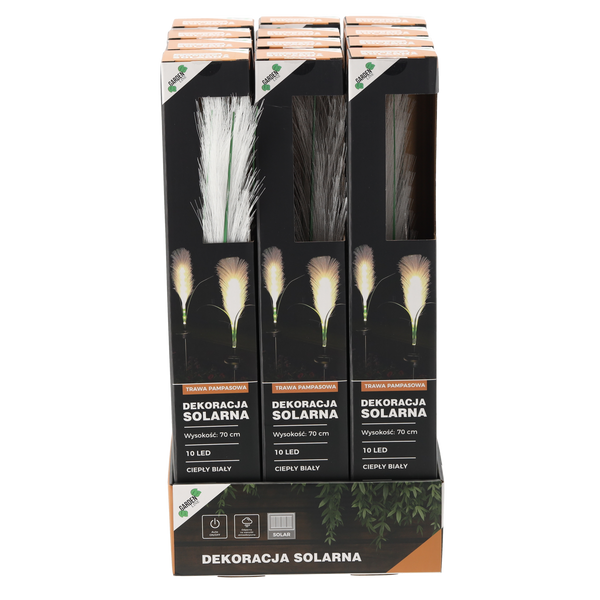 SOLAR LAMP H 70 CM PAMPAS GRASS 10 LED WARM WHITE DISPLAY=24PCS