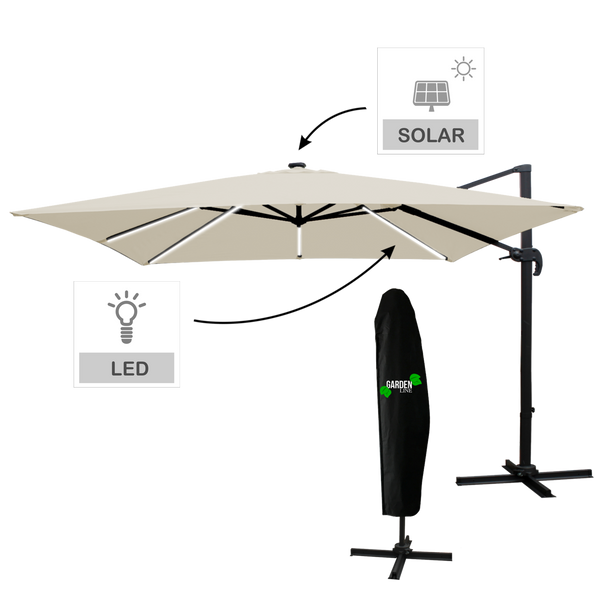 UMBRELĂ DE GRĂDINĂ 3 x 4 M BEJ "ROMA" CU HUSĂ CU LED *1589