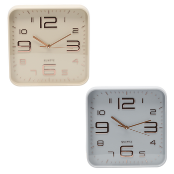 ZEGAR WISZĄCY KWADRATOWY 30,2 x 30,2 x 4,3 CM BEŻOWY/NIEBIESKI ZE ZŁOTYMI CYFRAMI *5562