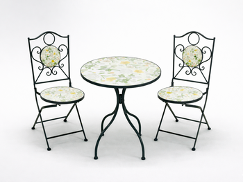 SADA ZÁHRADNÉHO NÁBYTKU Z KOVOVÝCH MOZAIK "ANTOS" STOL + 2 STOLI *4157