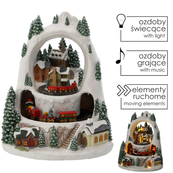 POZYTYWKA BOŻONAR. LED WIOSKA ZIMOWA Z POCIĄGIEM 23 x 23 x 25,5 cm *2447