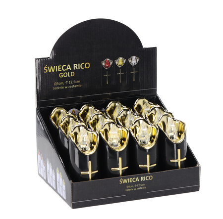 CANDLE LED RICO 12,5CM NEGRU+AURIU ALB RECE*8009