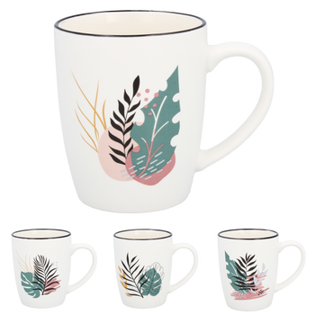 HRNČEK PORCELÁNOVÝ LISTY 365ML MIX VZOROV balenie=12 ks *6318