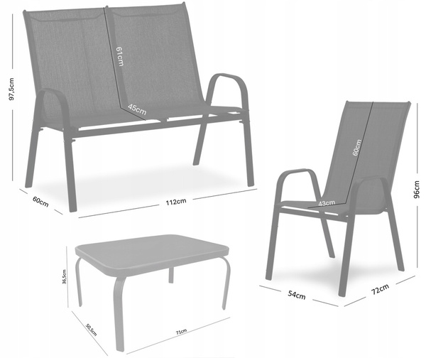 GARDEN FURNITURE SET WITH TABLE - BLACK