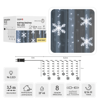 ZÁVES SVIETLIEK SNEHULIACI 96L STUDENÁ BIELA, DĹŽKA 3 + 3,5 M *0061