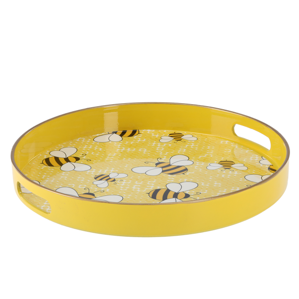 TACKA OKRĄGŁA Z UCHWYTAMI 33 x 33 x 4,2 CM ŻÓŁTA W PSZCZOŁY *7854